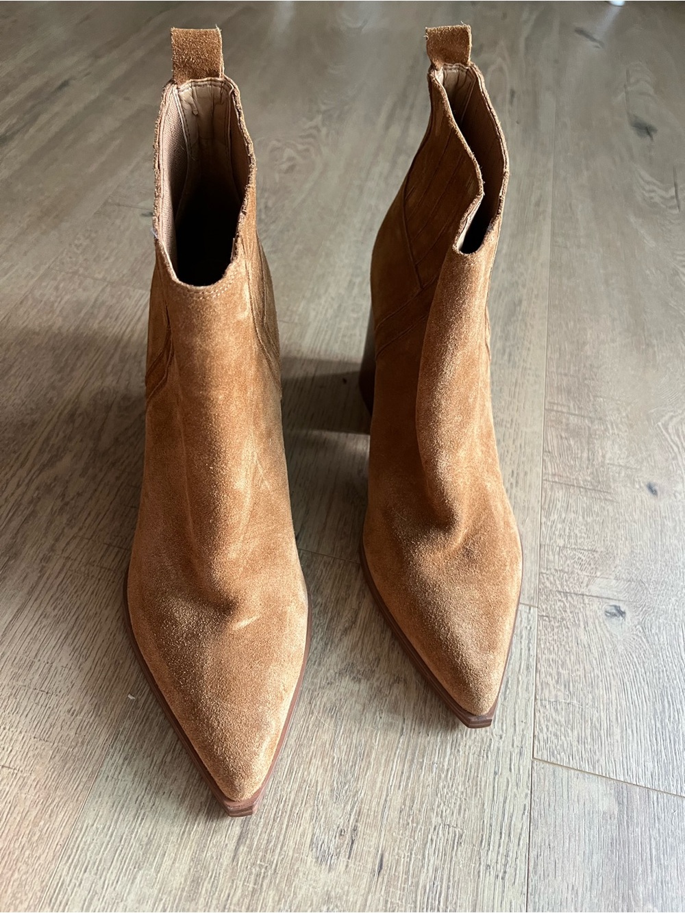 Marc Fisher Tan Suede Pointed-Toe Ankle Boots